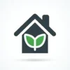 DALL·E 2024-05-22 16.16.46 - A simple icon on a white background representing 'Eco-Friendly'. The icon should include a house with a green leaf symbol to indicate environmentally